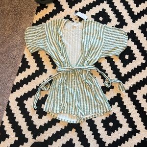 Romper with button front and tie